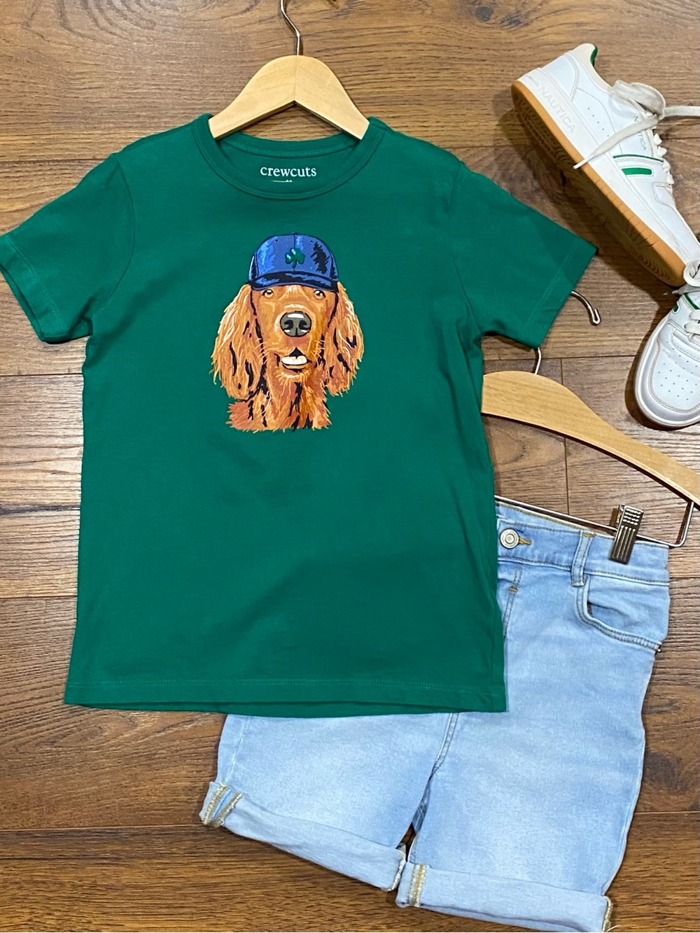 Crewcuts Boys Irish Setter Dog Short Sleeve Green Tee Size Small (6-7)